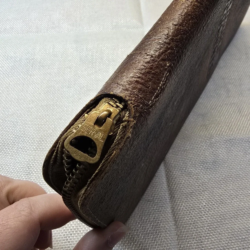 Vtg 1951‎ Midland Co-Op Advertising Leather Valuable Documents Folder Zipper